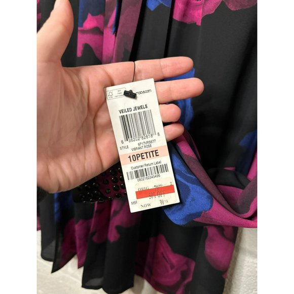 NWT Alfani Ladies Pink Blue Flowy Stylish Floral Sequin Sleeve Blouse SZ 10P - Picture 7 of 8